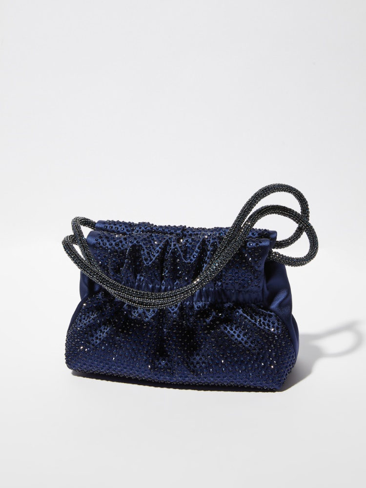 Wool-twill coat, navy | MAX&Co. Rhinestone-embellished satin bag - NAVY - MAX&Co.